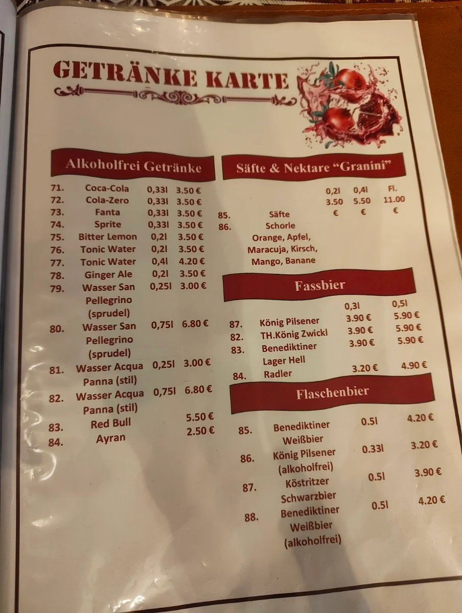 Speisekarte, Granat Restaurant am Weißensee