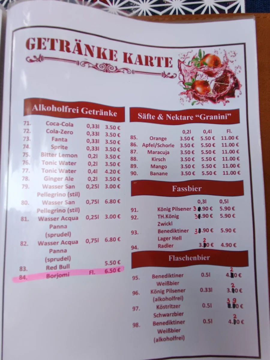 Speisekarte, Granat Restaurant am Weißensee