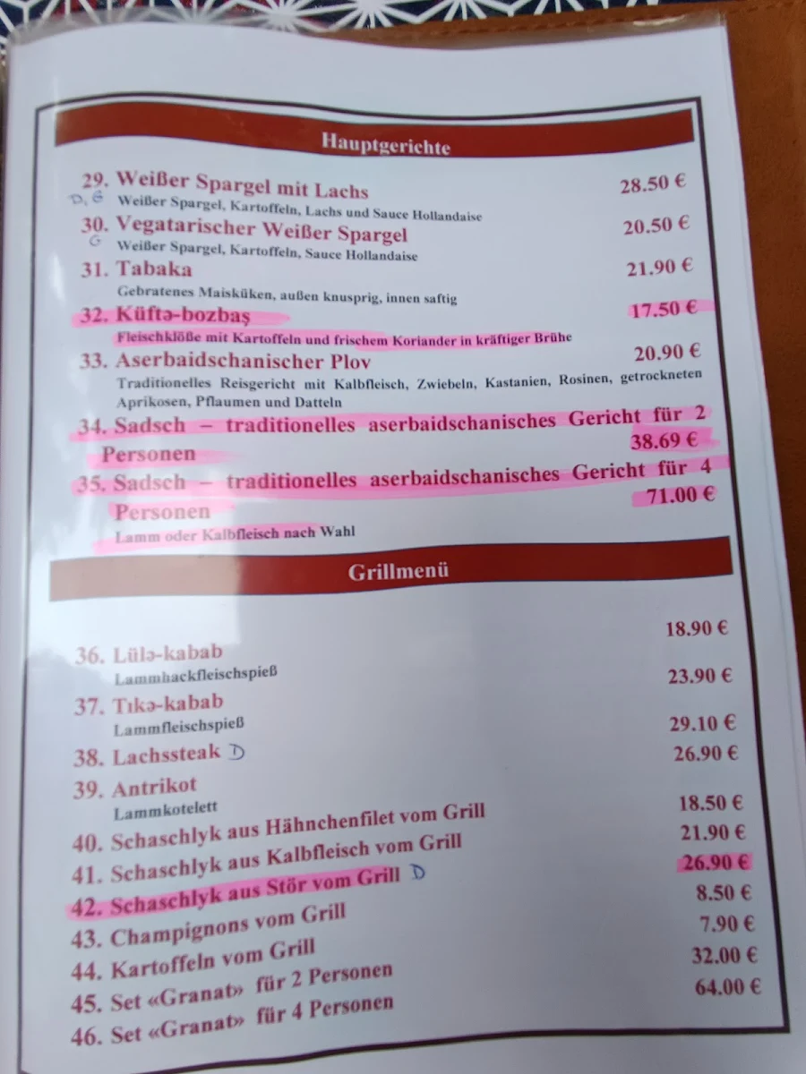 Speisekarte, Granat Restaurant am Weißensee