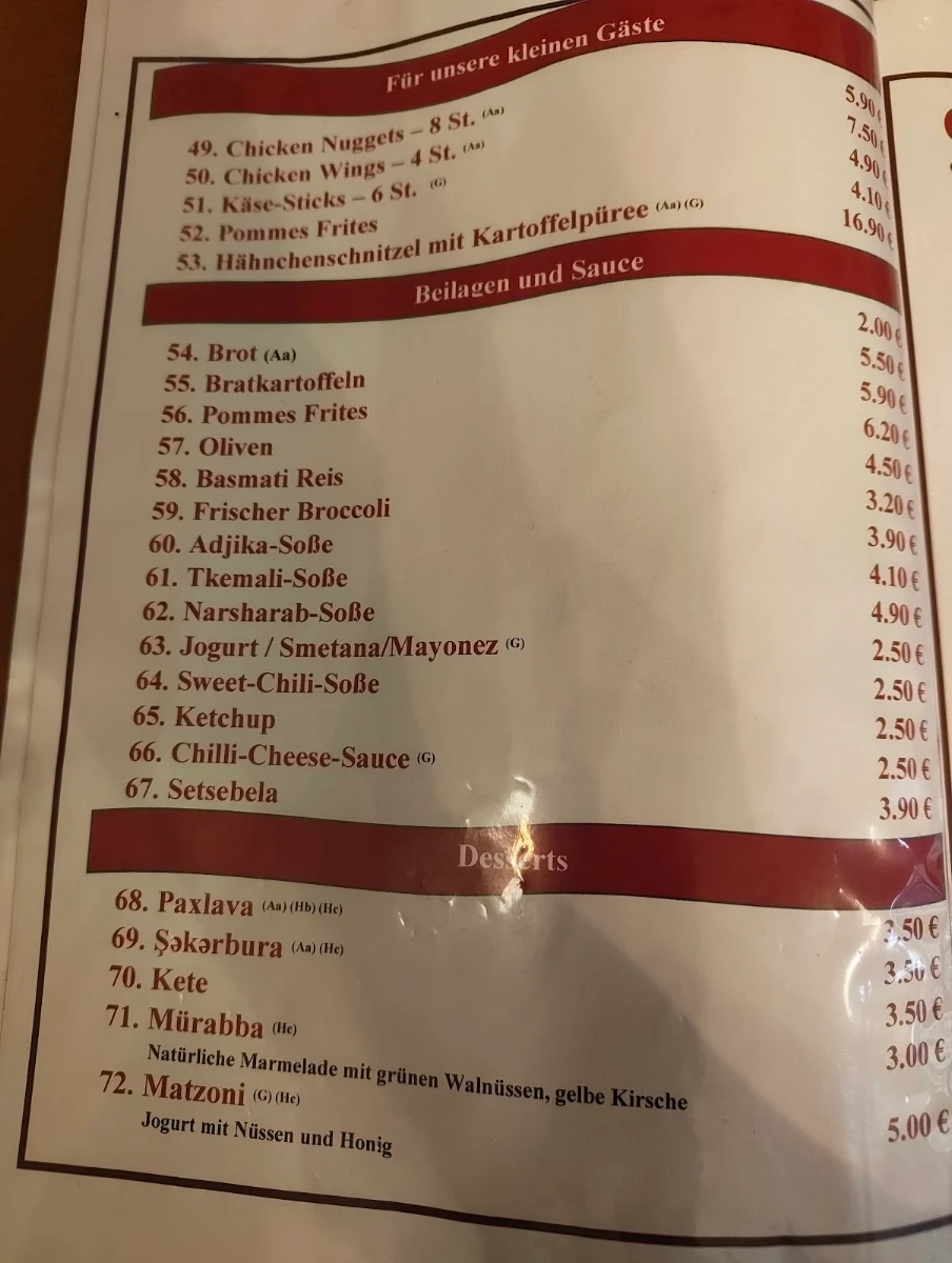 Speisekarte, Granat Restaurant am Weißensee