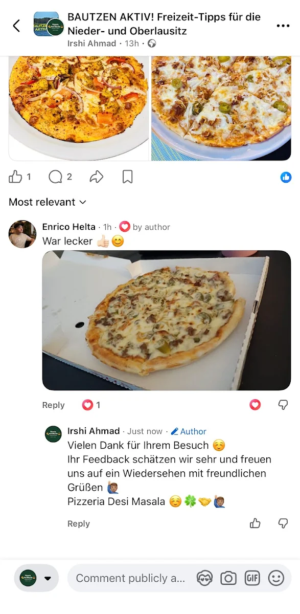 Speisekarte, Pizzeria Desi Masala