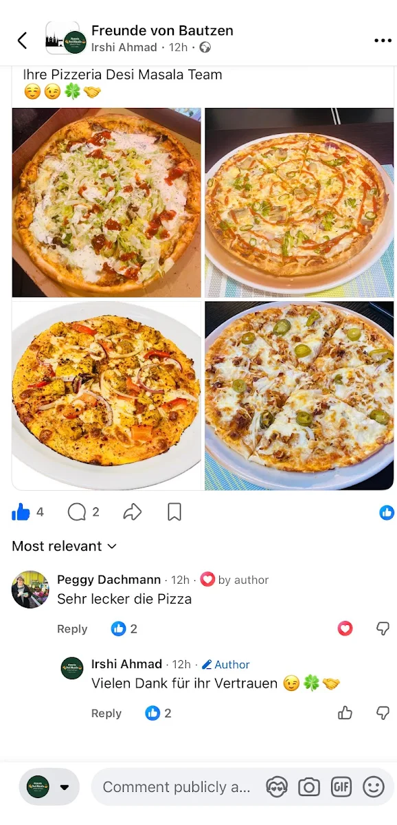 Speisekarte, Pizzeria Desi Masala