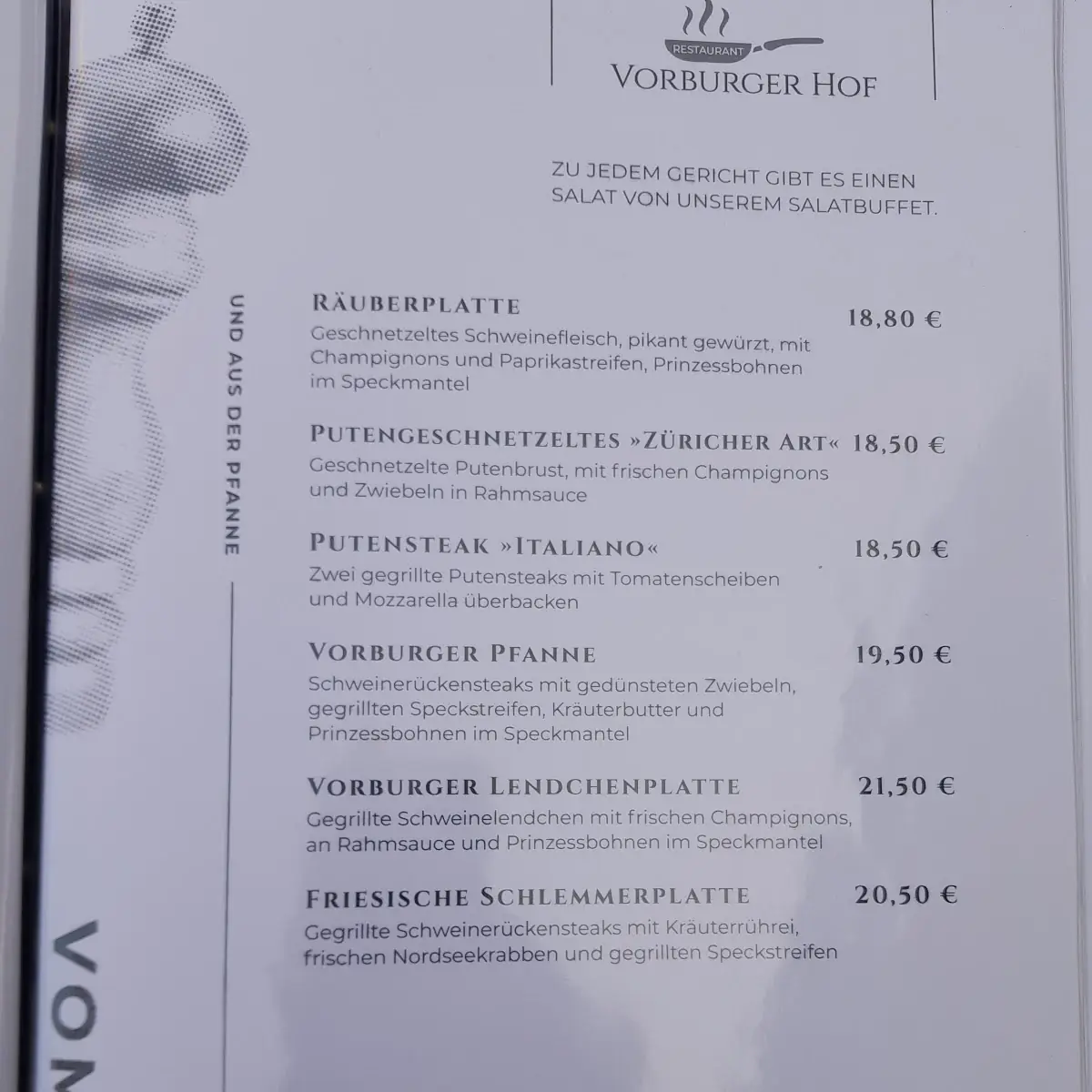 Speisekarte, Alberts Vorburger Hof