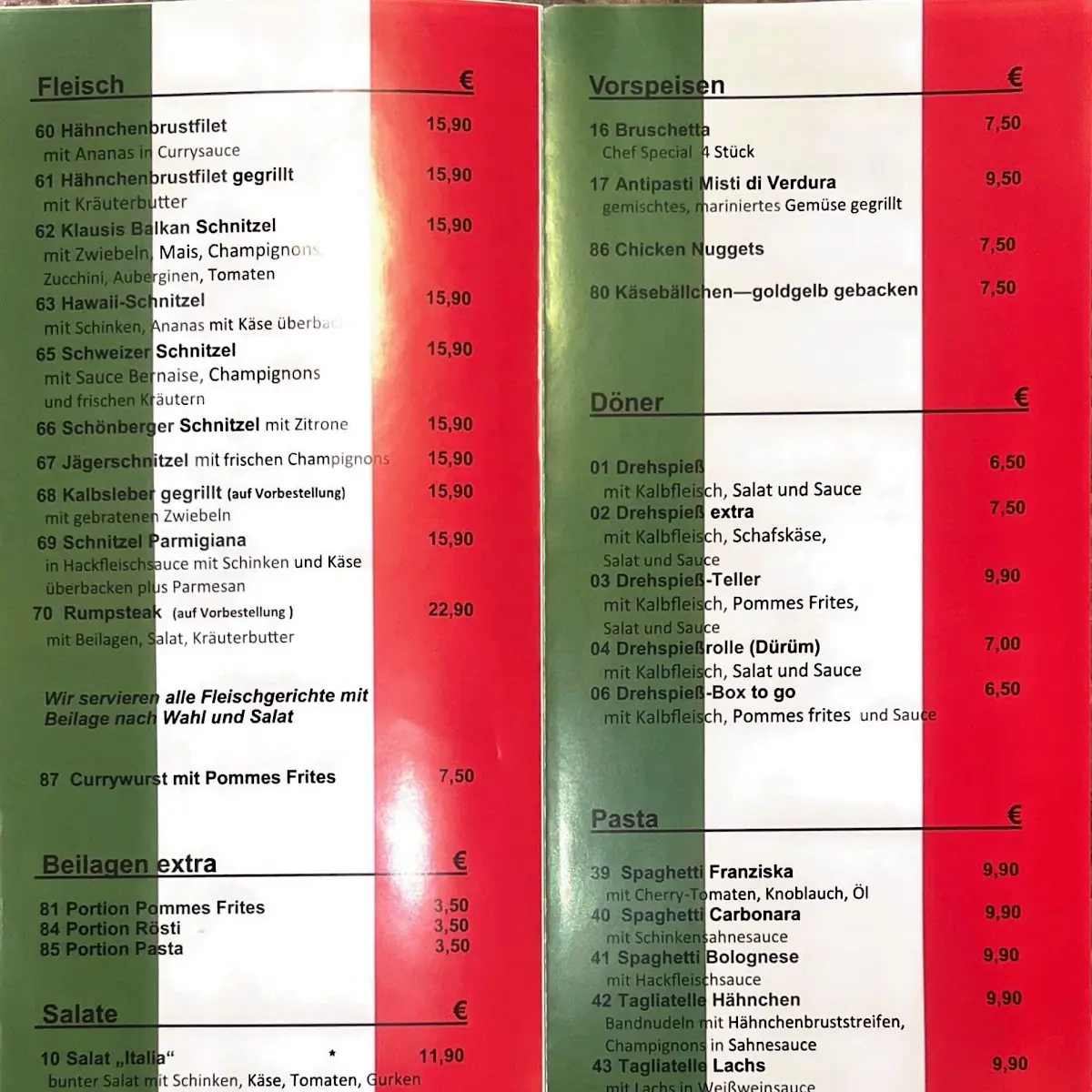 Speisekarte, Schönberger Pizzeria und Grillhaus