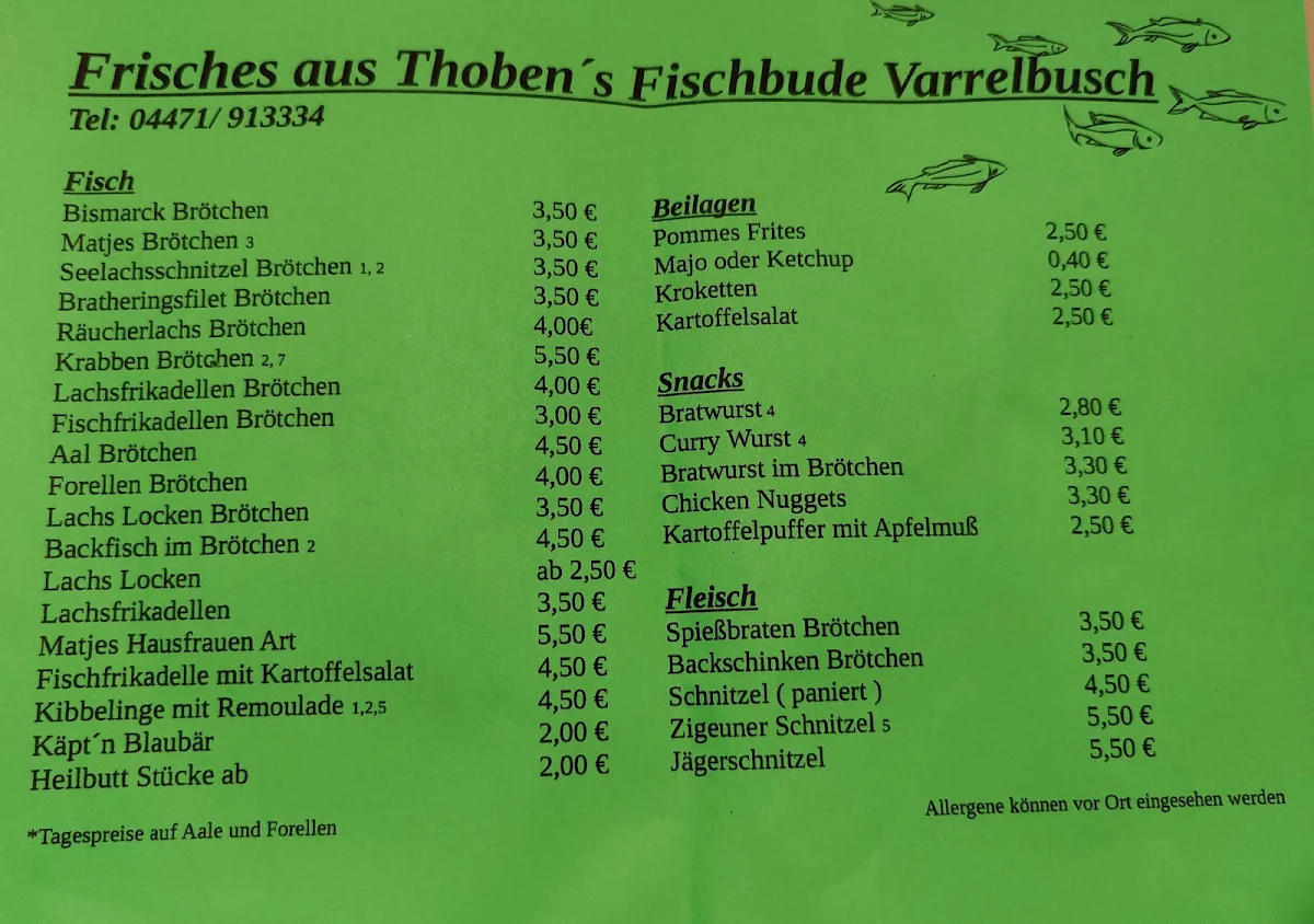 Speisekarte, Fischbude Varrelbusch