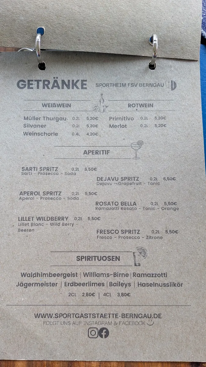 Speisekarte, Sportgaststätte FSV Berngau