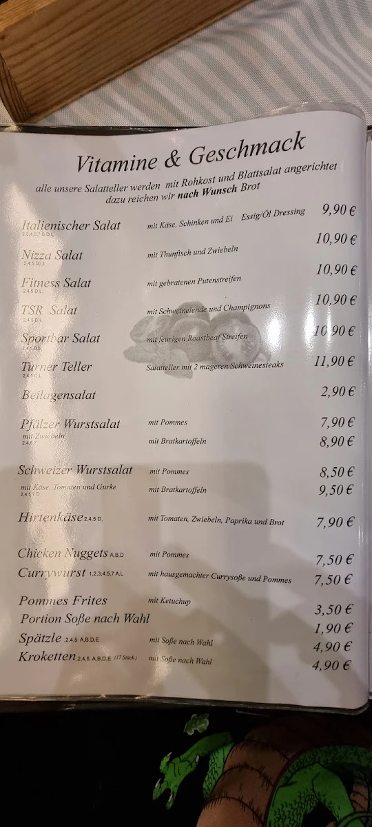Speisekarte, TSR Sportbar Restaurant
