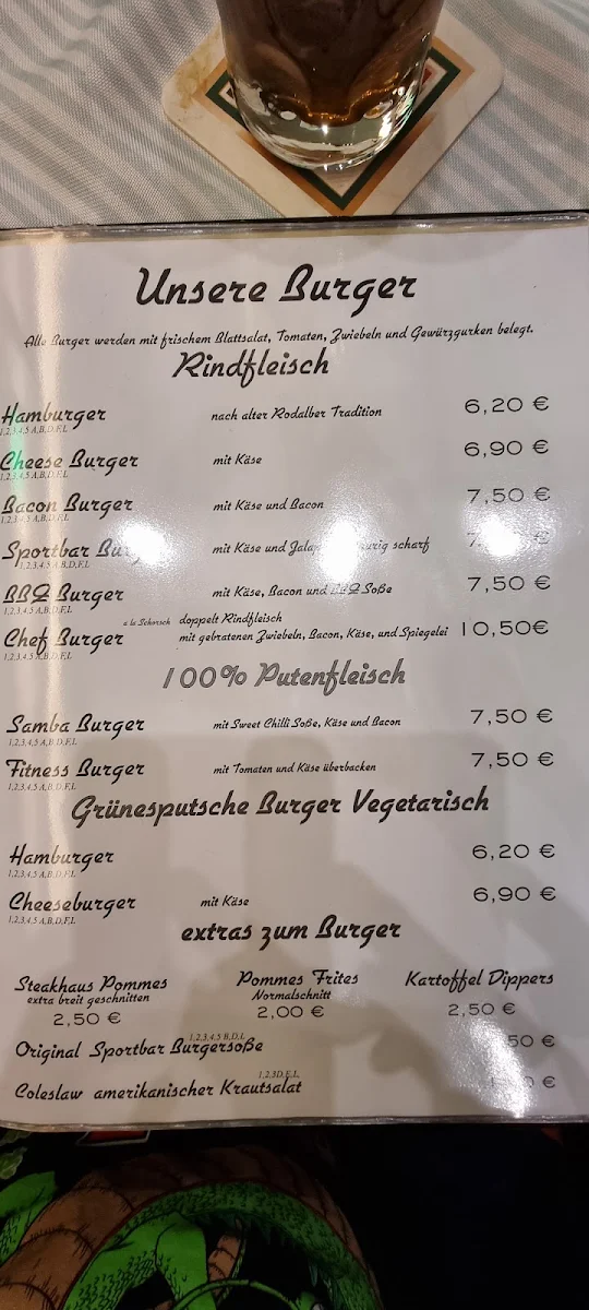 Speisekarte, TSR Sportbar Restaurant