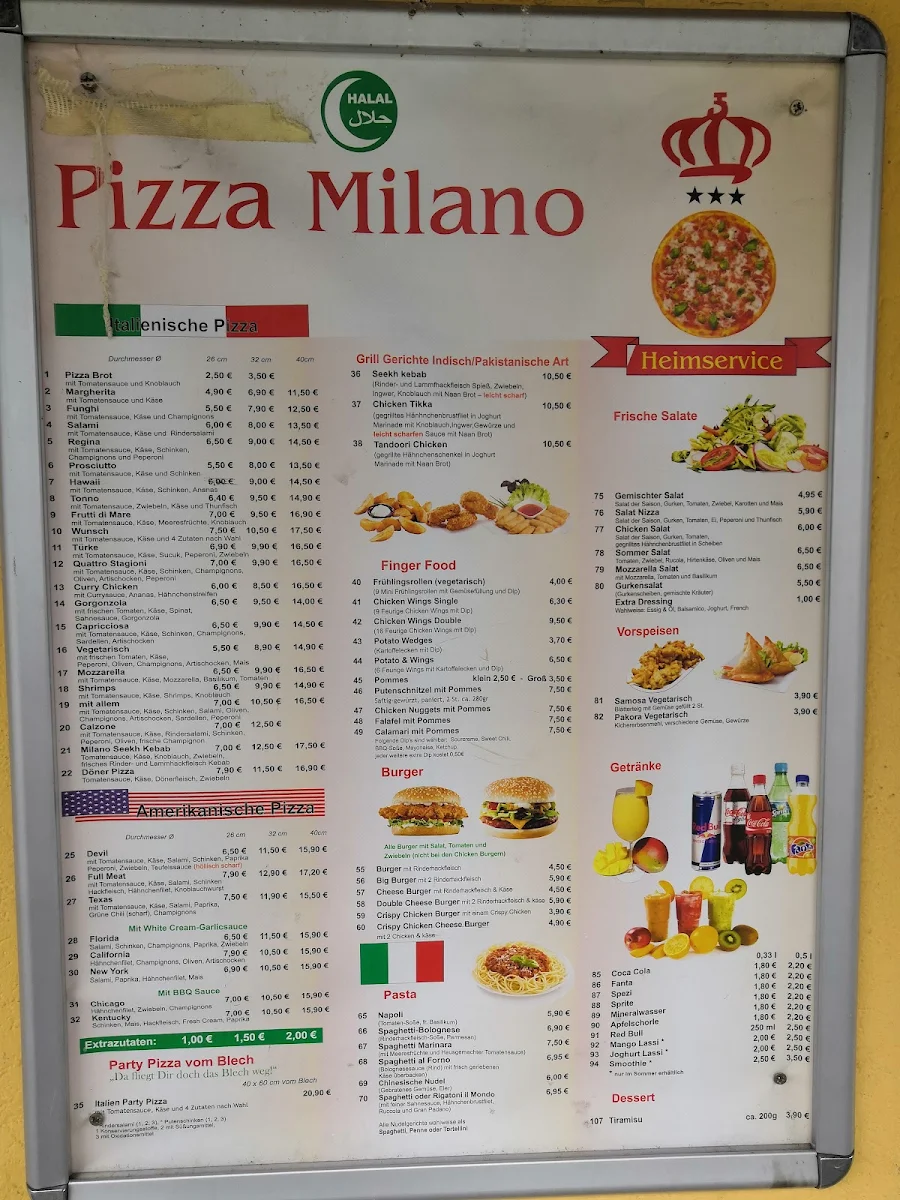 Speisekarte, Pizza Milano