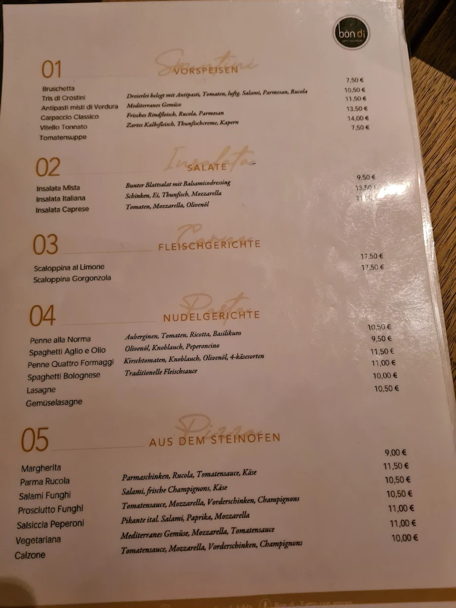 Speisekarte, bondi da Mattera