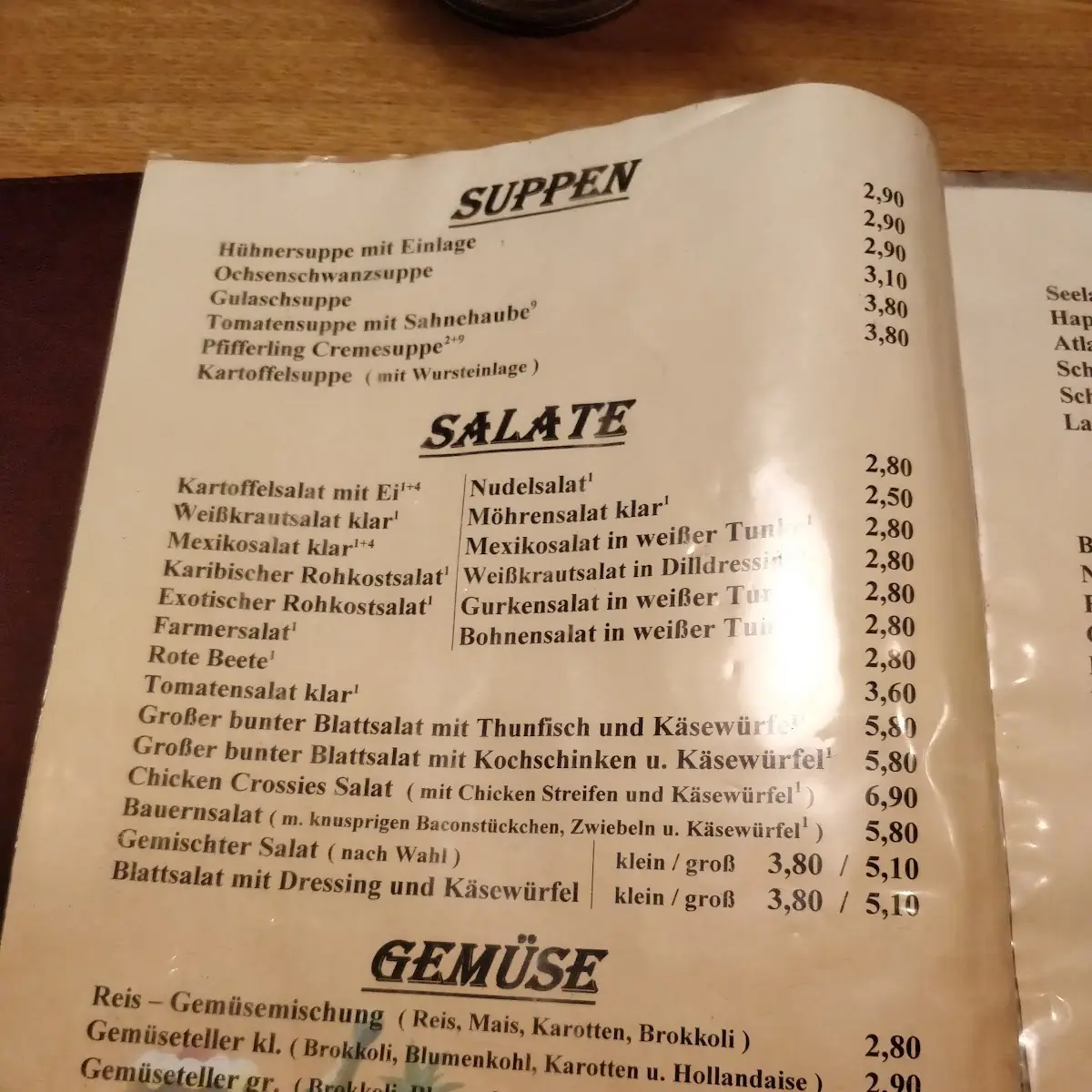 Speisekarte, Heidestübchen
