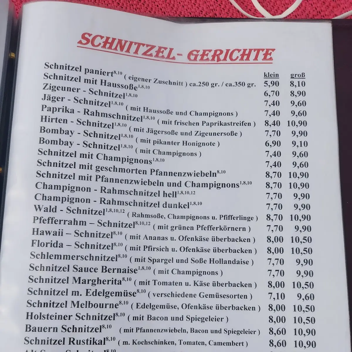 Speisekarte, Heidestübchen