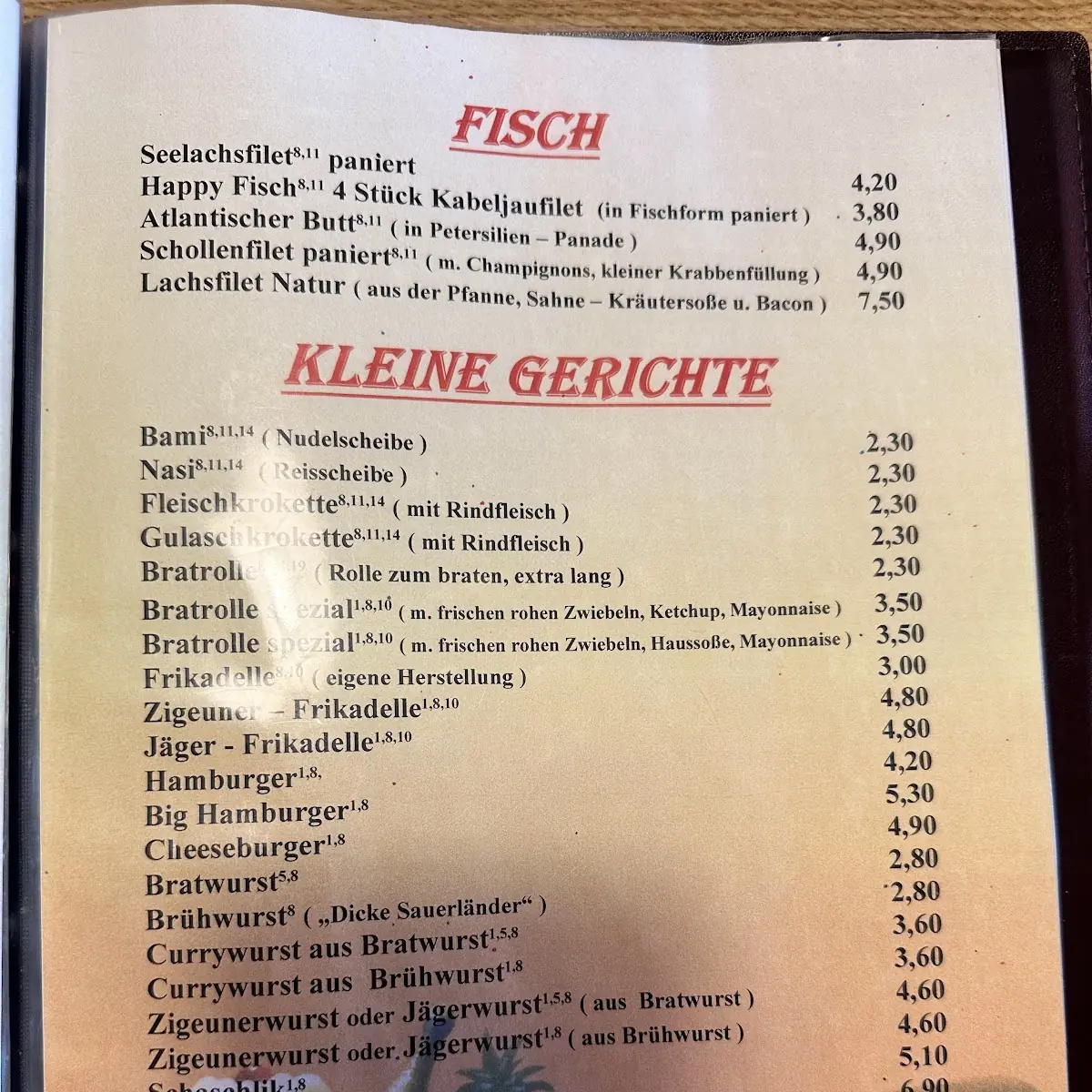 Speisekarte, Heidestübchen