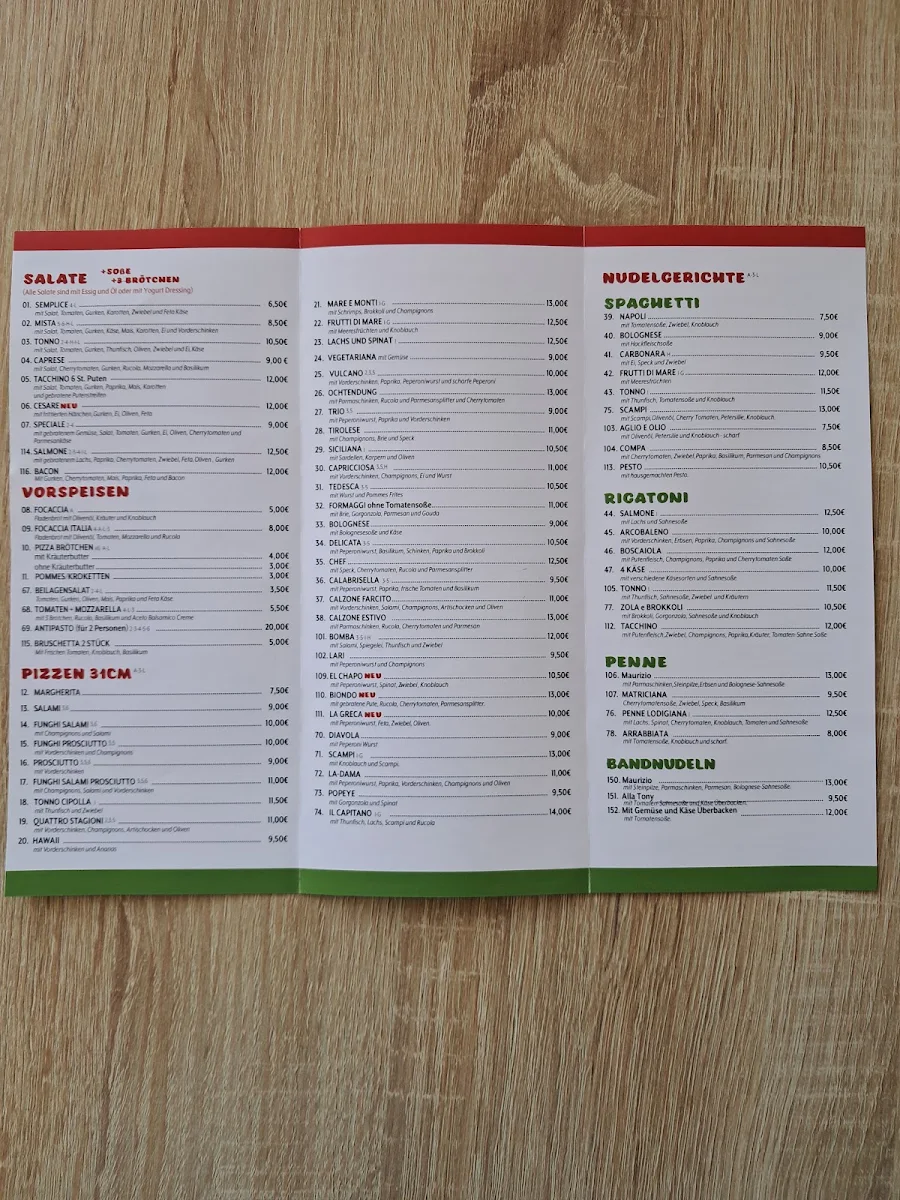Speisekarte, Qui Pizza Italia