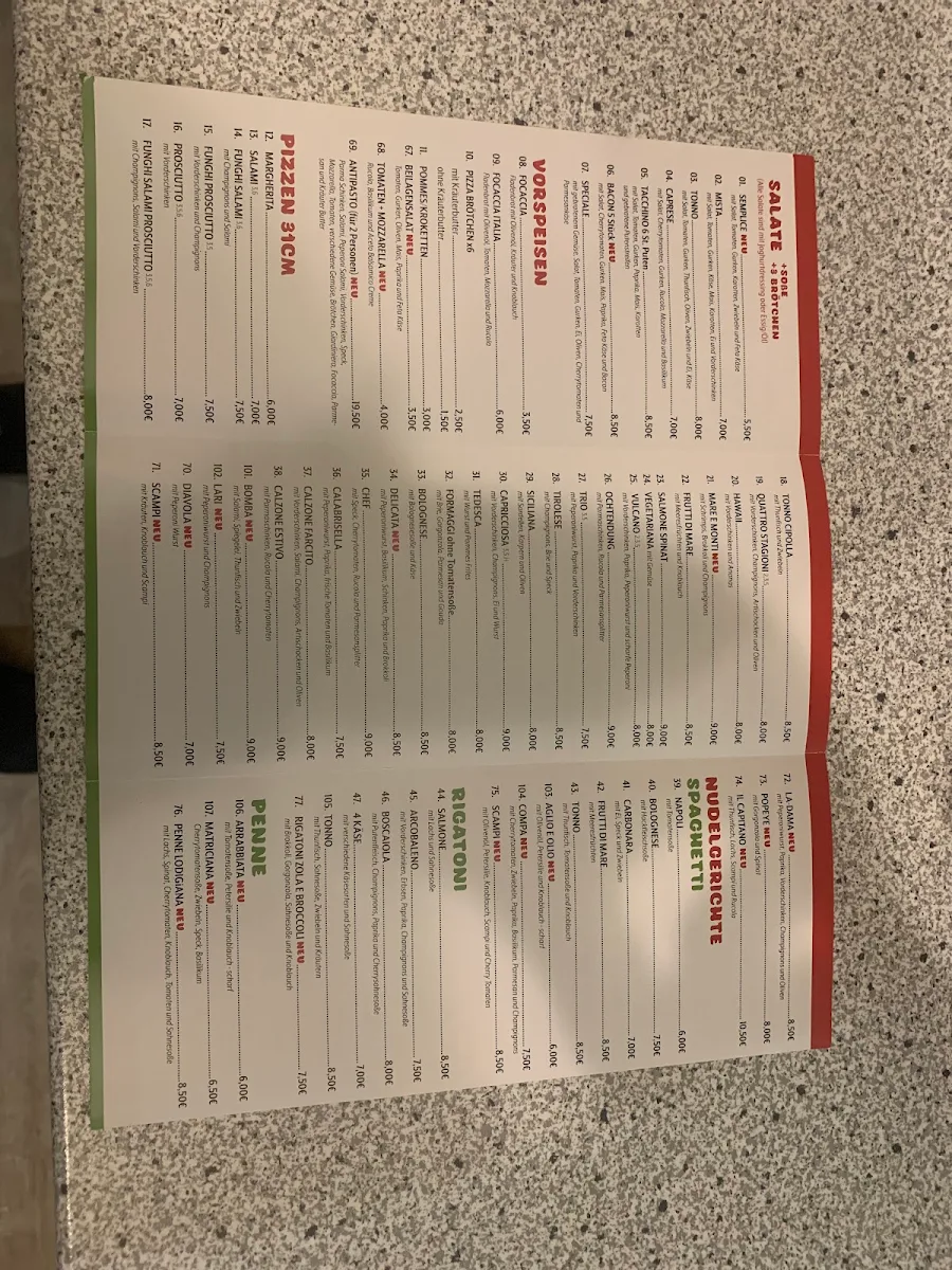 Speisekarte, Qui Pizza Italia