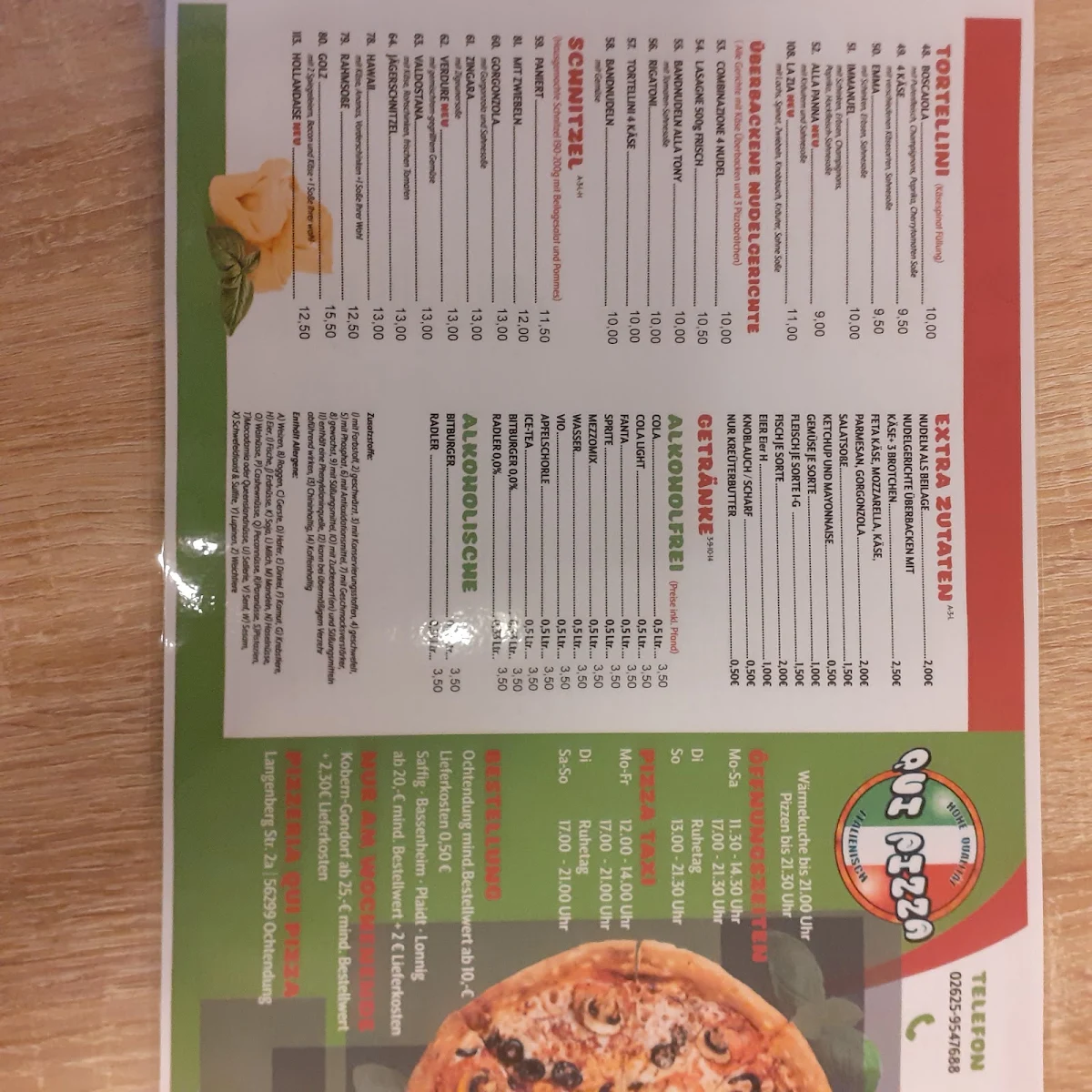 Speisekarte, Qui Pizza Italia