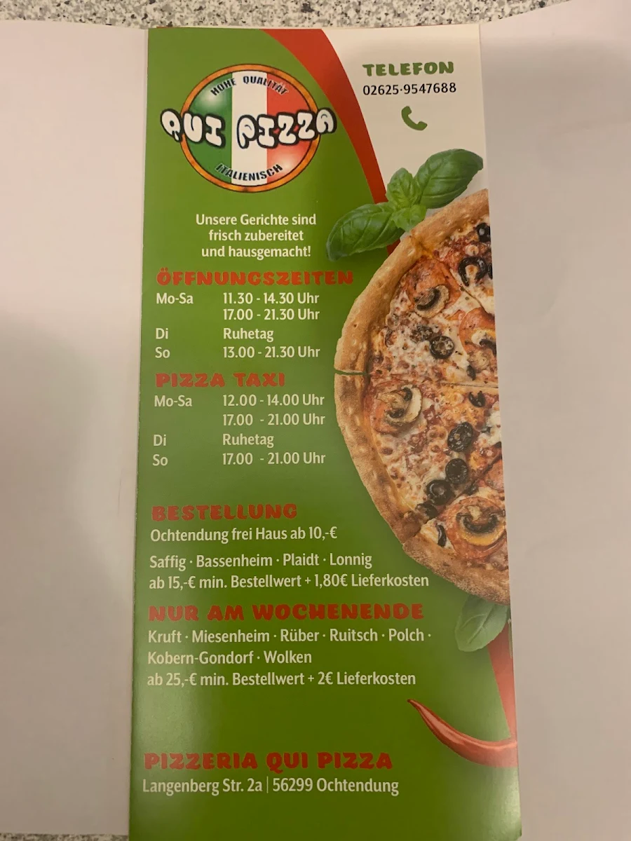 Speisekarte, Qui Pizza Italia