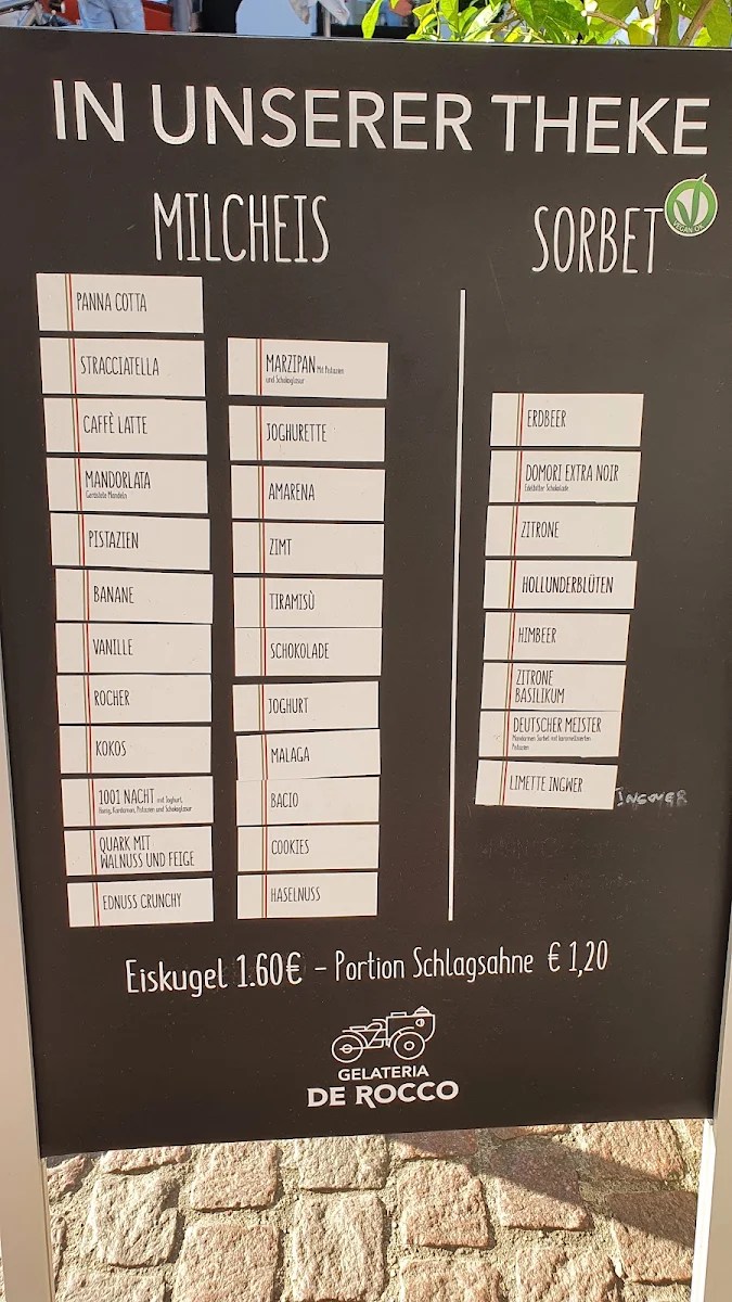 Speisekarte, Eiscafé De Rocco
