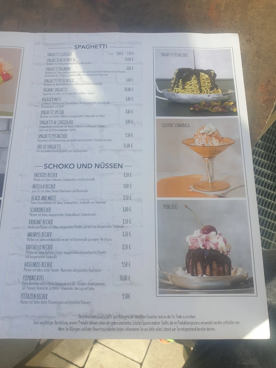 Speisekarte, Eiscafé De Rocco