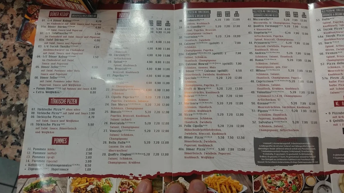 Speisekarte, Pizzeria Döner Kebap Haus