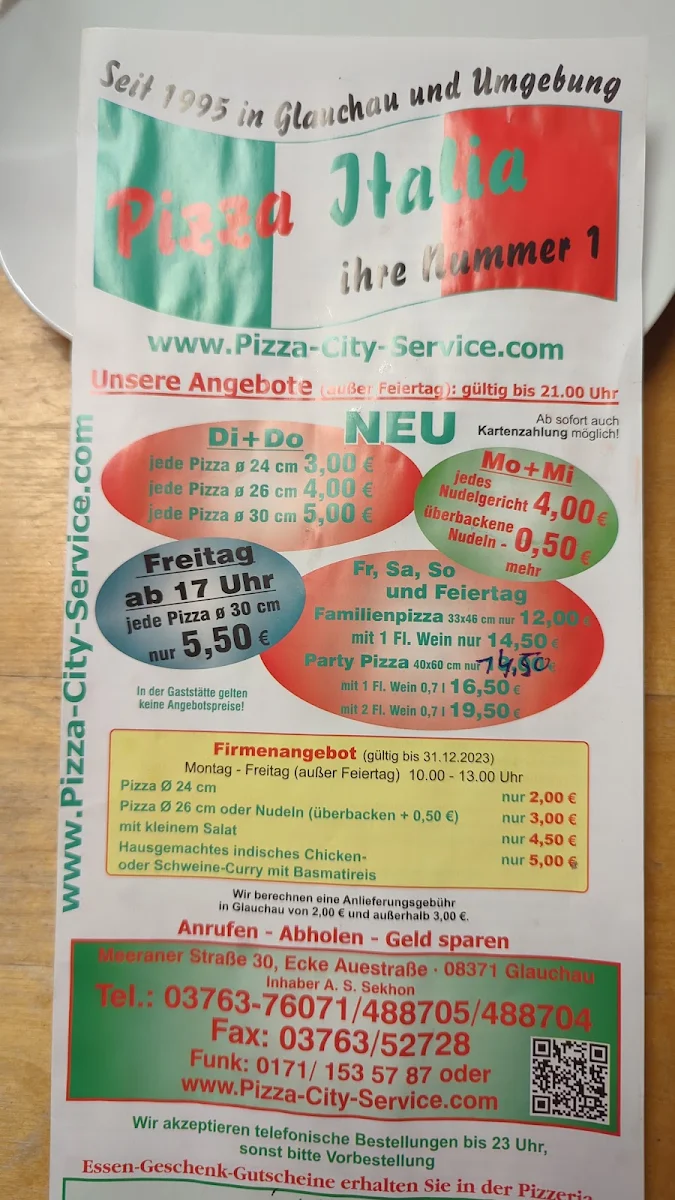 Speisekarte, Pizza Italia