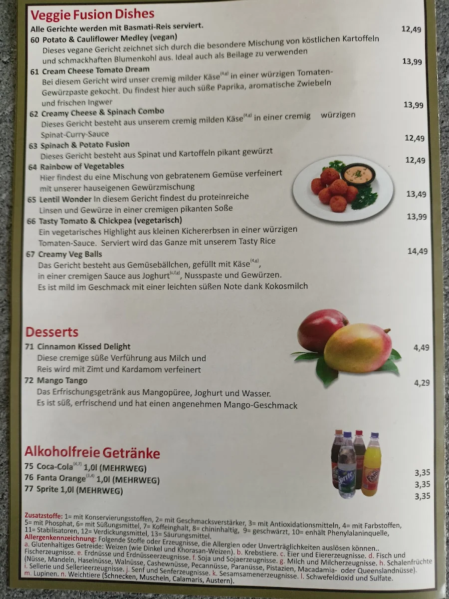 Speisekarte, Curry in Hurry