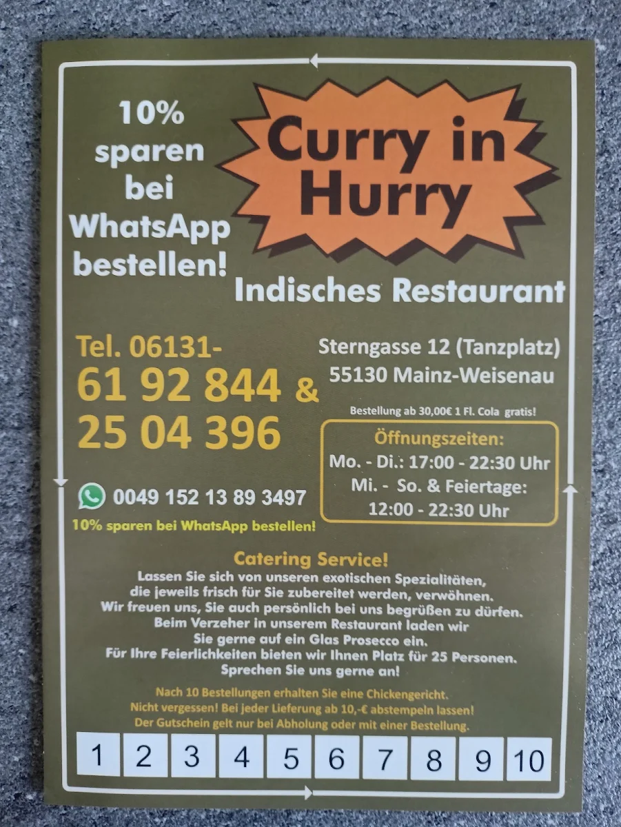 Speisekarte, Curry in Hurry