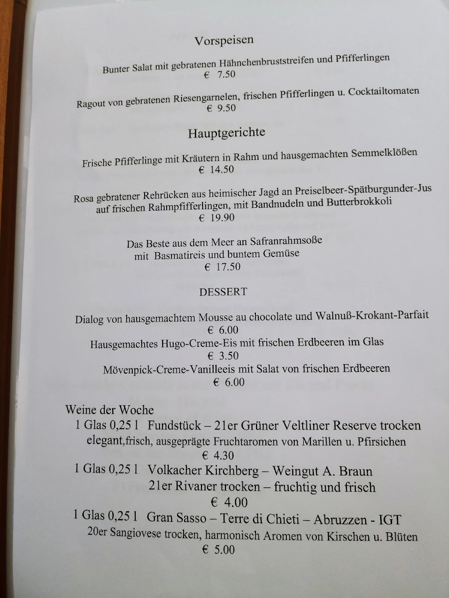 Speisekarte, Günter Sponsel Gasthaus
