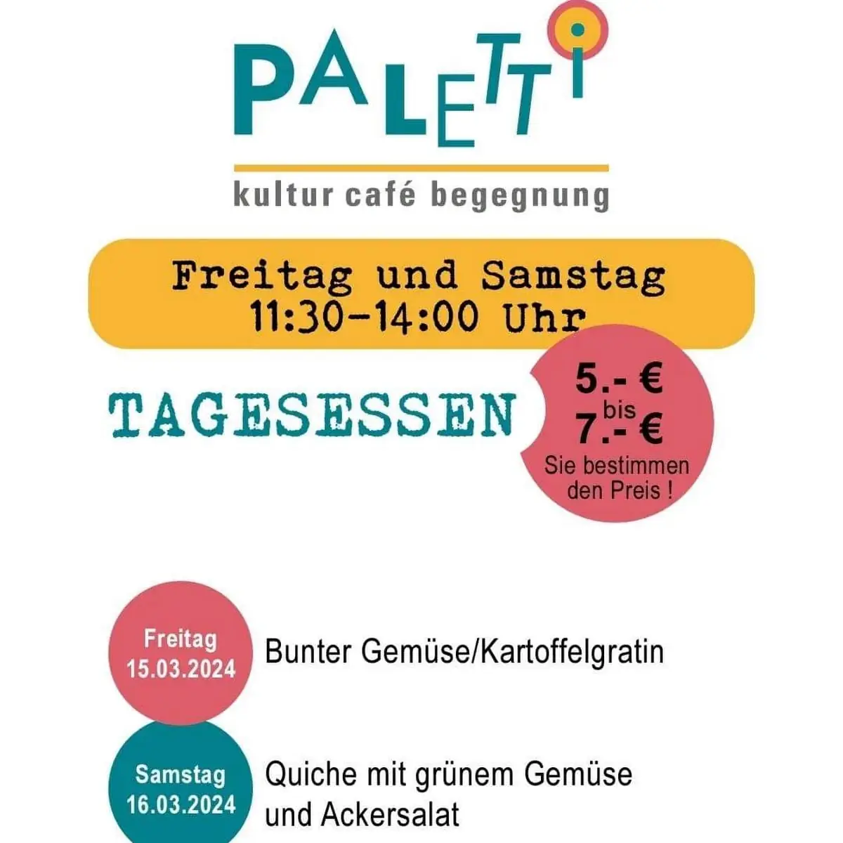 Speisekarte, Paletti Kulturcafé
