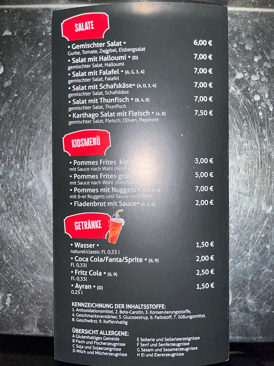 Speisekarte, Karthago Döner Kebab