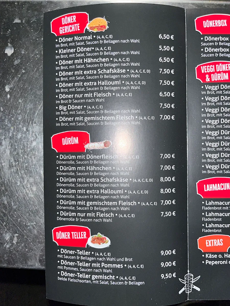 Speisekarte, Karthago Döner Kebab