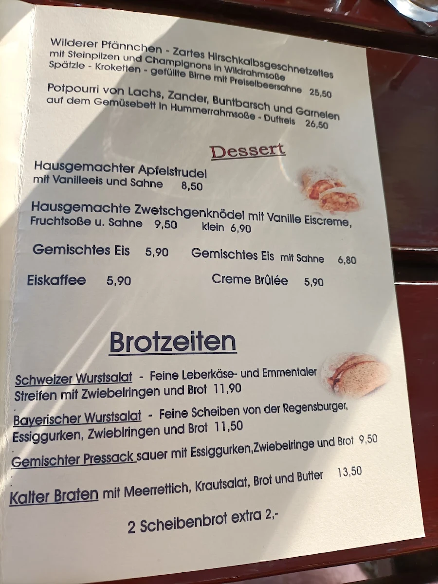 Speisekarte, Restaurant Wirtshaus am Lech