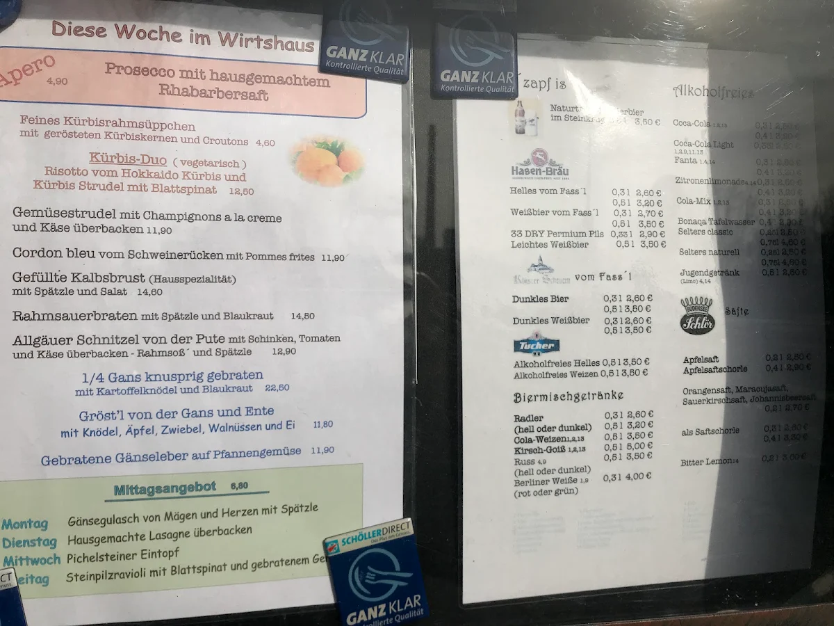 Speisekarte, Restaurant Wirtshaus am Lech