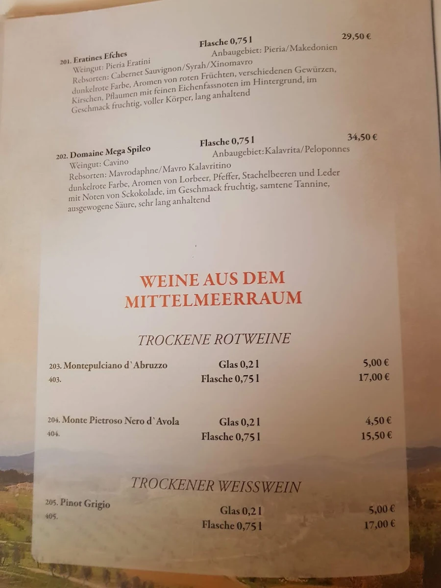 Speisekarte, Restaurant Olea