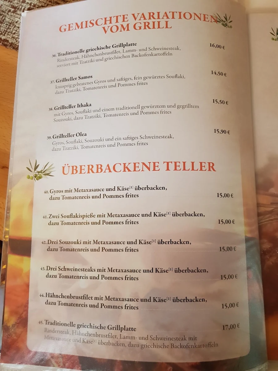 Speisekarte, Restaurant Olea