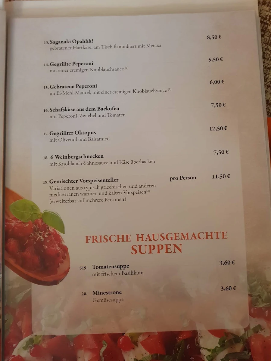 Speisekarte, Restaurant Olea