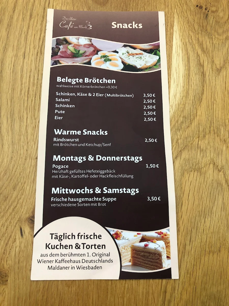 Speisekarte, Das kleine Café am Markt