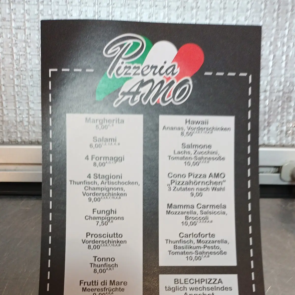 Speisekarte, Amalia Pizzeria & Eiscafé