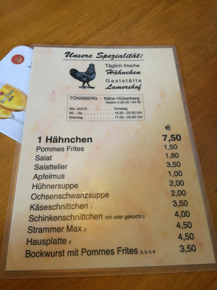 Speisekarte, Hähnchen Kempen
