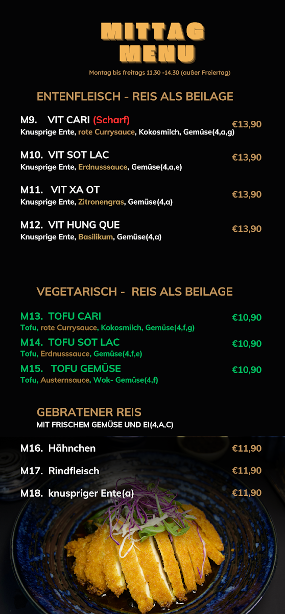 Speisekarte, Le Vie Restaurant
