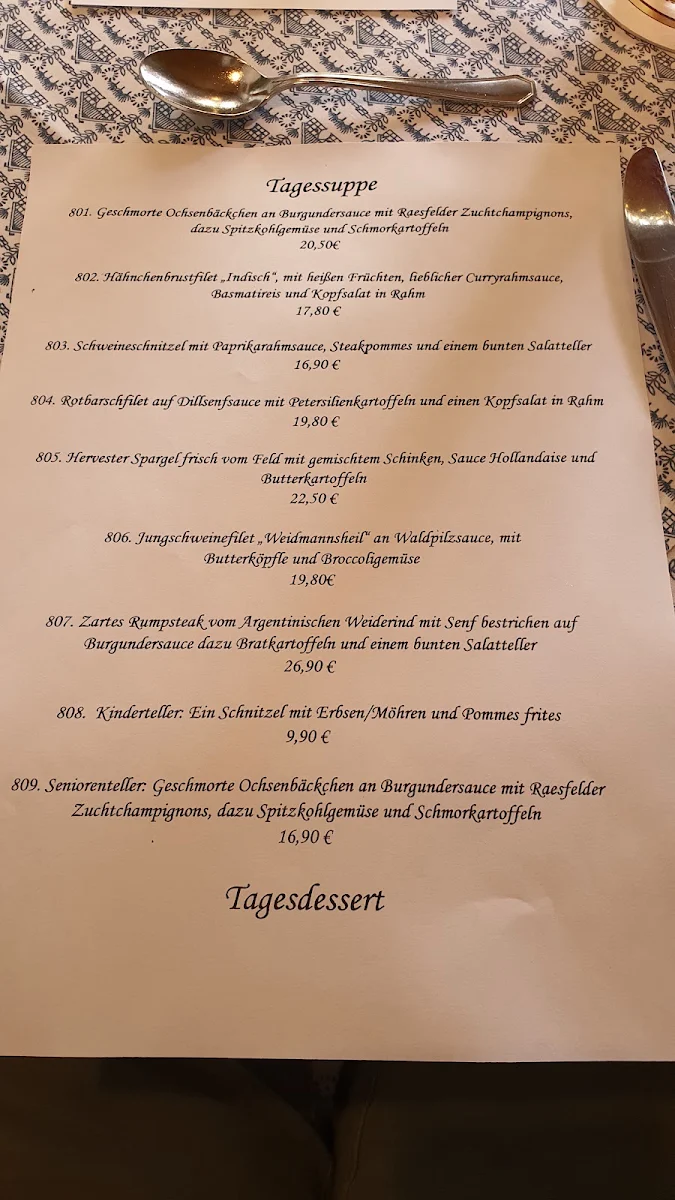 Speisekarte, Landhaus Föcker