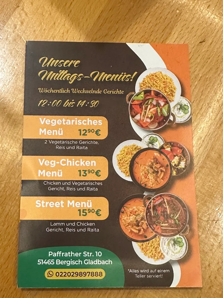 Speisekarte, Curry Street Indian Restaurant Bergisch Gladbach
