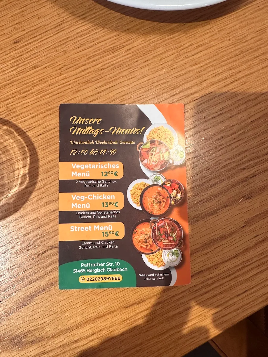 Speisekarte, Curry Street Indian Restaurant Bergisch Gladbach