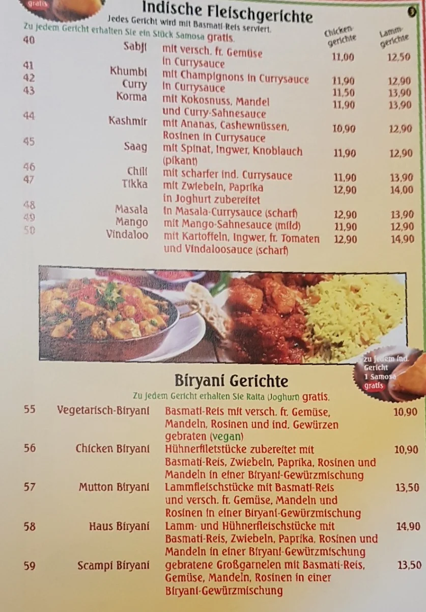 Speisekarte, Curry Street Indian Restaurant Bergisch Gladbach