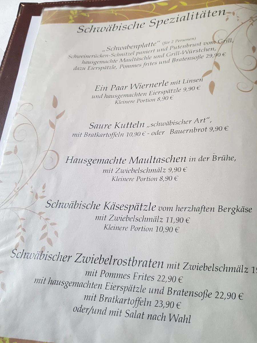 Speisekarte, Brauerei-Gaststätte Krone