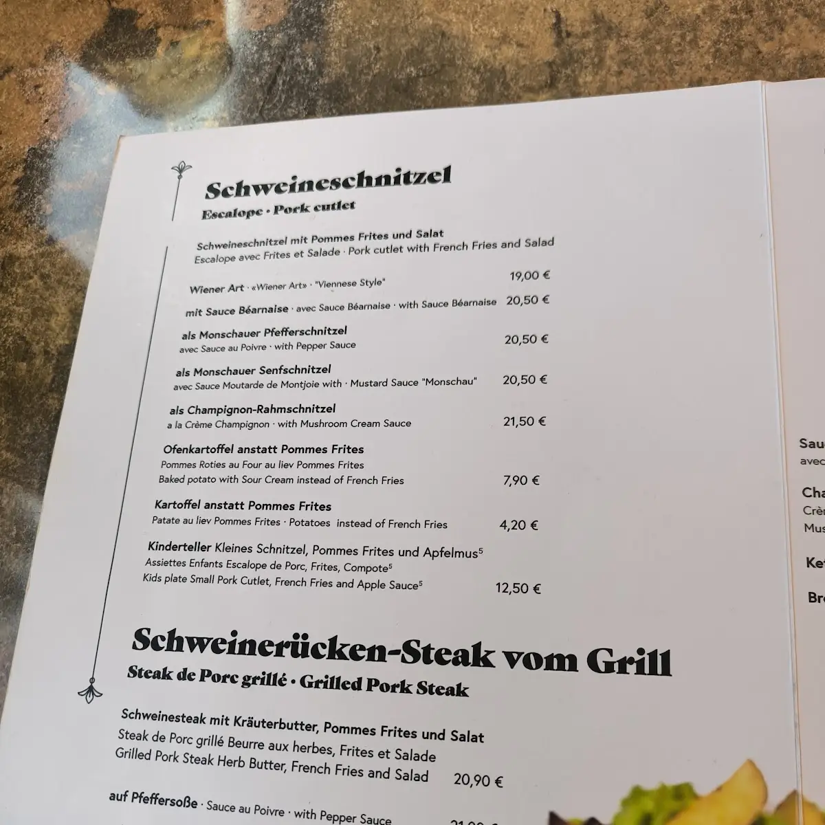 Speisekarte, Lütticher Hof