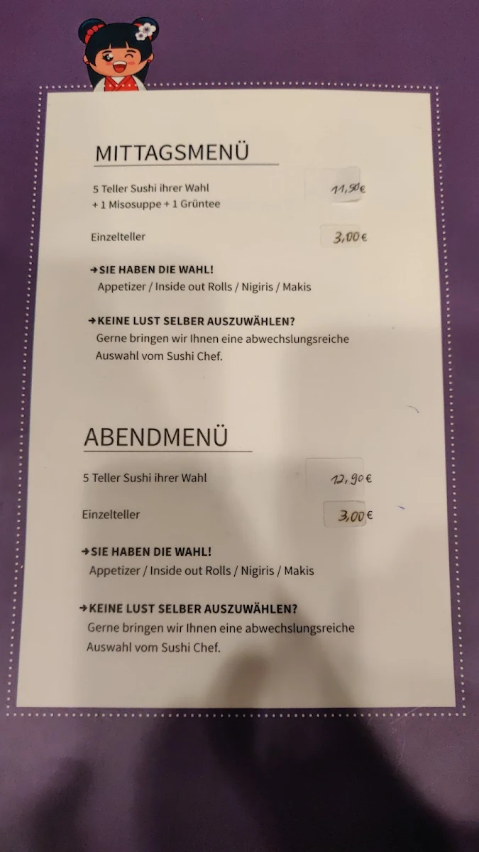 Speisekarte, Sushibar-Freiburg