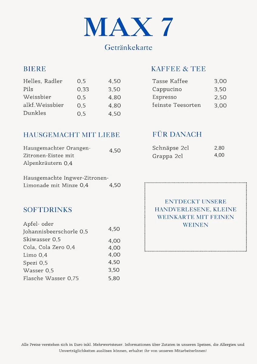 Speisekarte, Max 7