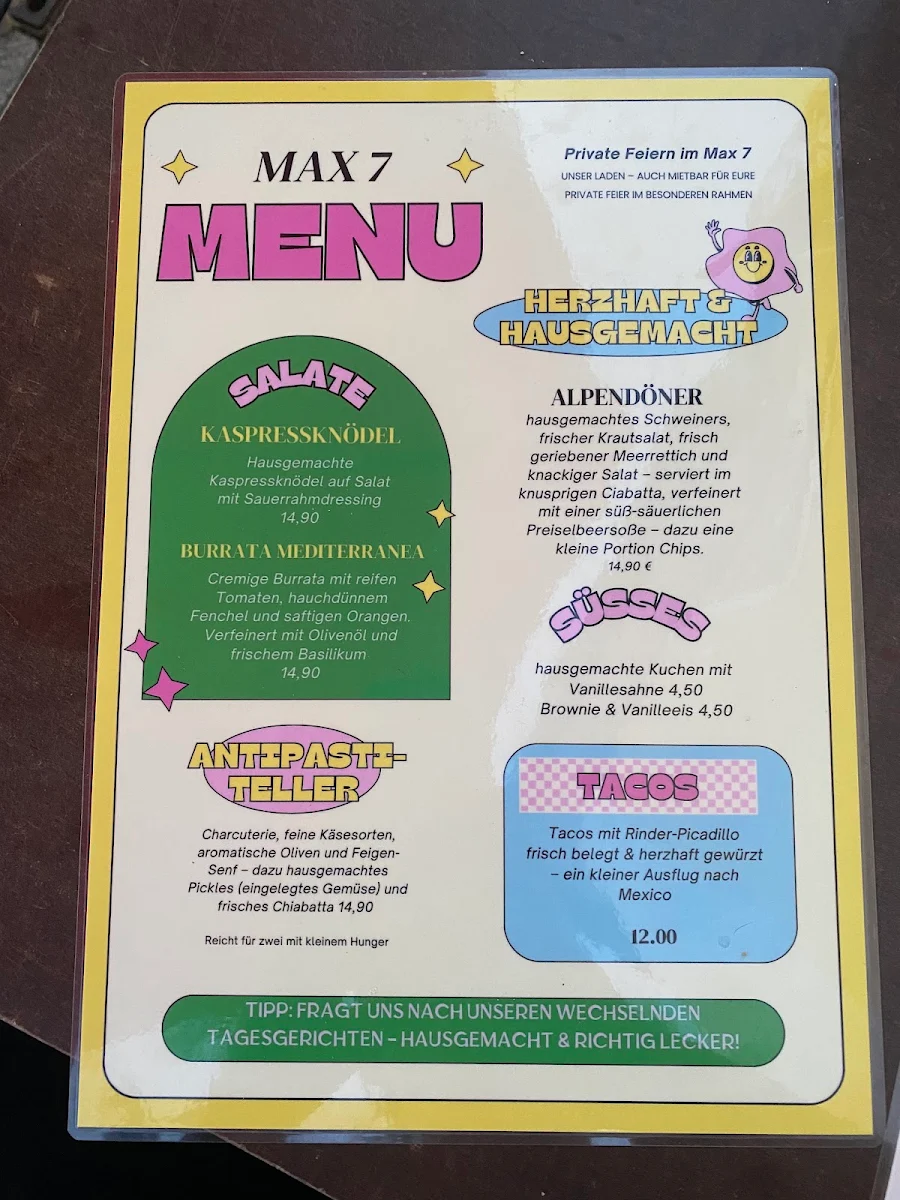 Speisekarte, Max 7