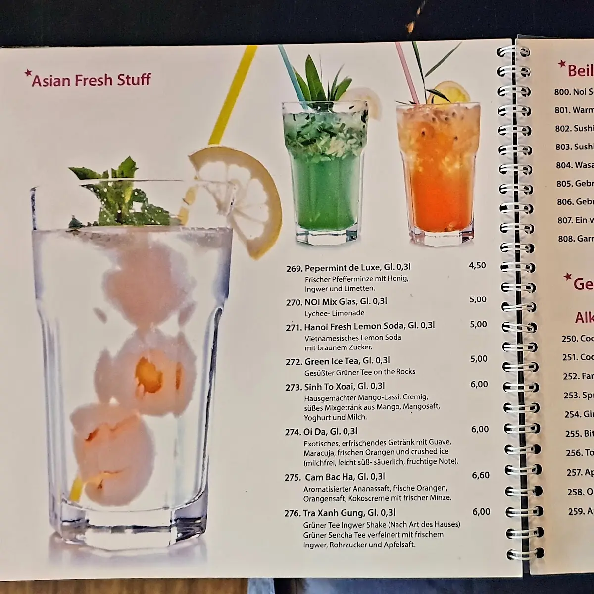 Speisekarte, NOI Restaurant